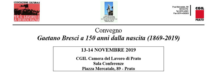 13-14 novembre, Prato -Convegno “Gaetano Bresci a 150 anni dalla nascita (1869-2019)”