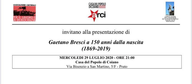 29 luglio, Prato – Presentazione del volume “Gaetano Bresci a 150 anni dalla nascita (1869-2019)”