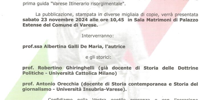 23 novembre, Varese – Presentazione della guida “Varese – Itinerario risorgimentale”