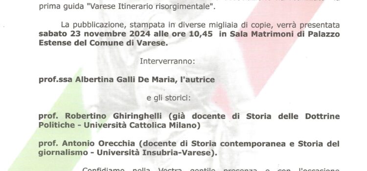 23 novembre, Varese – Presentazione della guida “Varese – Itinerario risorgimentale